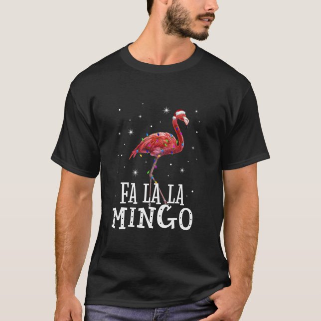 T-shirt Fa La Mingo Flamant rose Christmas Tree Lights Tro (Devant)