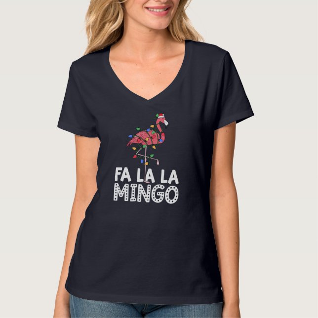 T-shirt Fa La Mingo Flamant rose Christmas Tree Lights Tro (Devant)