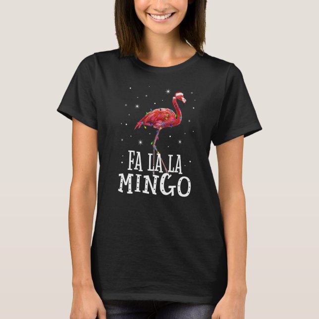 T-shirt Fa La Mingo Flamant rose Christmas Tree Lights Tro (Devant)