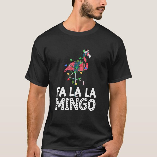 T-shirt Fa La Mingo Flamant rose Christmas Tree Lights Tro (Devant)