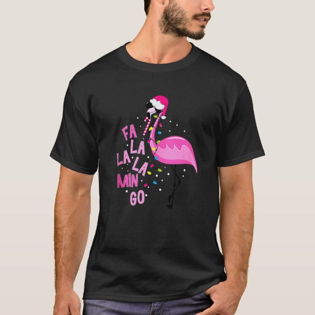T-shirt Fa La Mingo Flamant rose Christmas Tree Lights Tro (Devant)