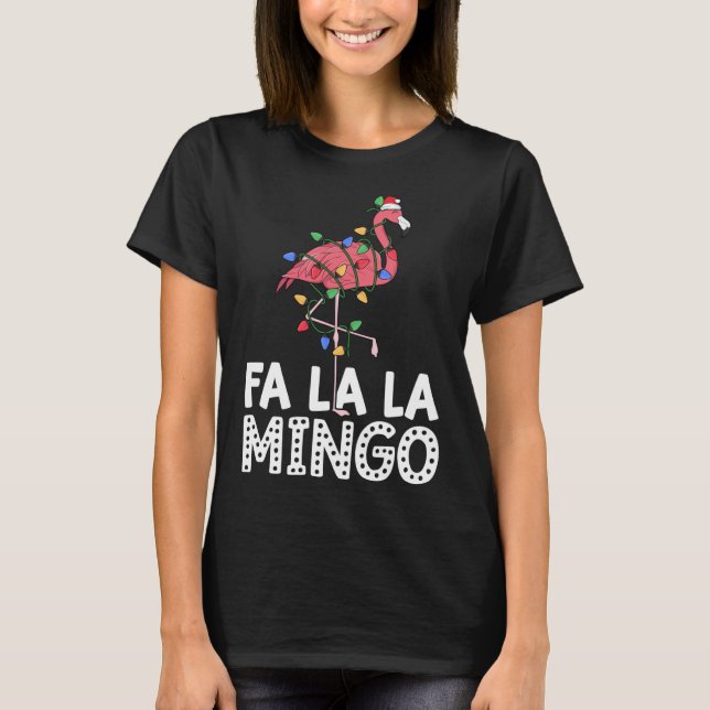 T-shirt Fa La Mingo Flamant rose Christmas Tree Lights Tro (Devant)
