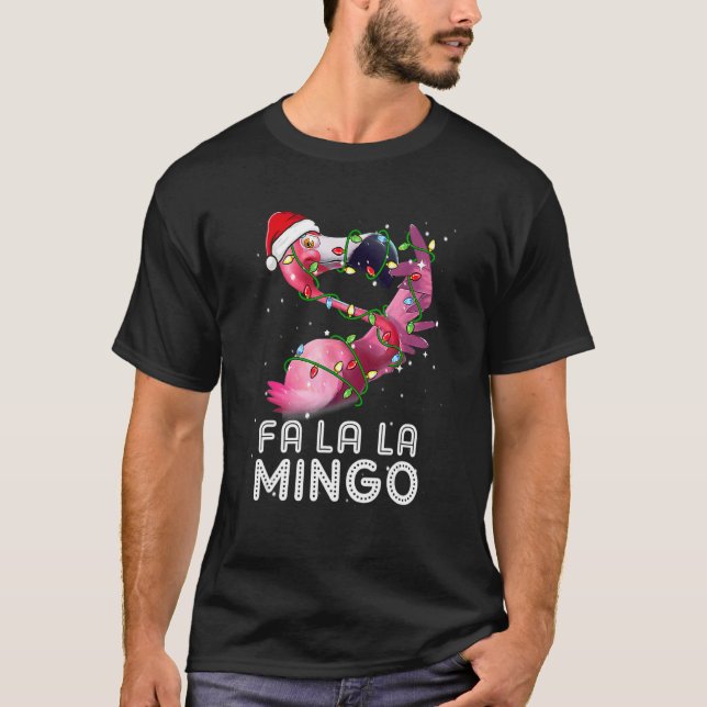 T-shirt Fa La Mingo Flamant rose Christmas Tree Lights Tro (Devant)