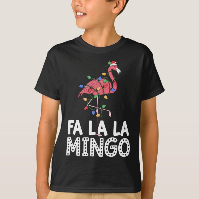 T-shirt Fa La Mingo Flamant rose Christmas Tree Lights Tro (Devant)