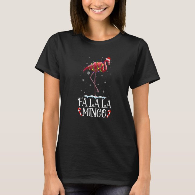 T-shirt Fa La Mingo Flamant rose Christmas Tree Lights Tro (Devant)