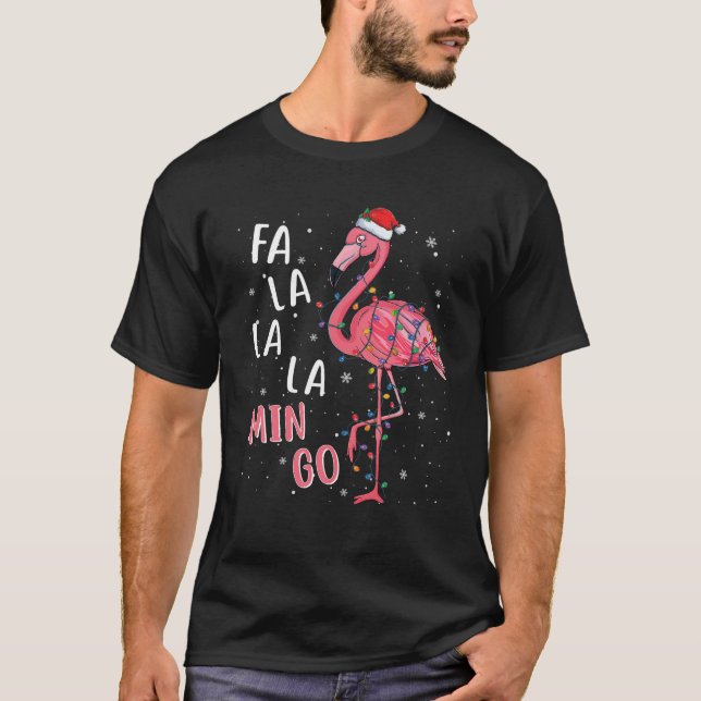 T-shirt Fa La Mingo Flamant rose Noël Arbre Tropical Xm (Devant)
