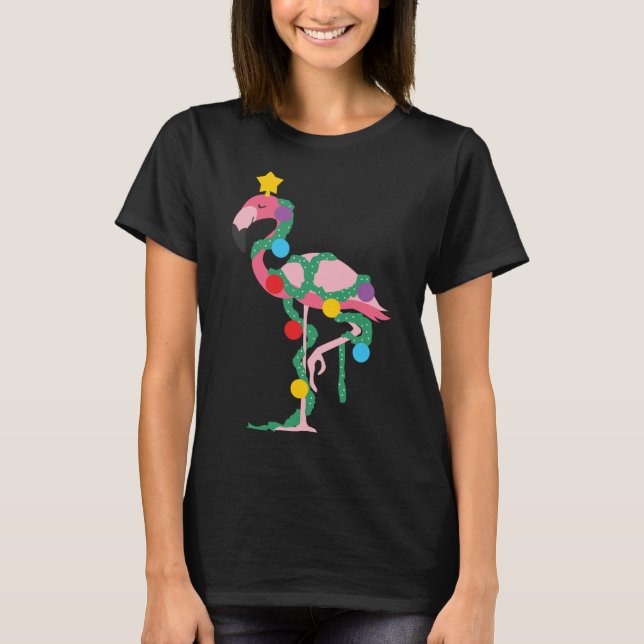 T-shirt Fa La Mingo Flamant rose Rose Lumières Arbre de No (Devant)