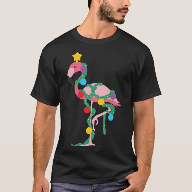 T-shirt Fa La Mingo Flamant rose Rose Lumières Arbre de No (Devant)