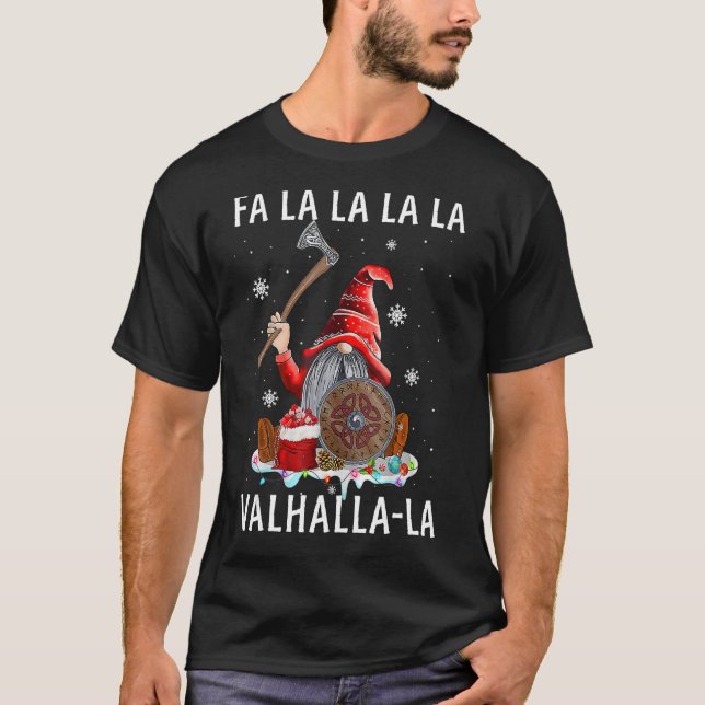 T-shirt Fa La Valhalla Xmas Gnome Beard Viking Arme C (Devant)