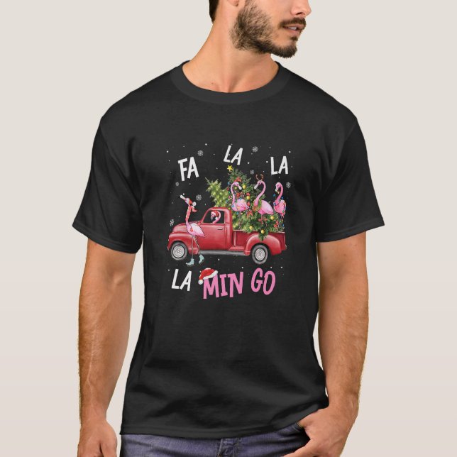 T-shirt Fa Lalala Min Go Flamingo For Christmas Tree Xmas (Devant)