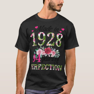 T-shirt Fabriqué En 1928 Floral 94 Ans 94e Anniversaire Ca