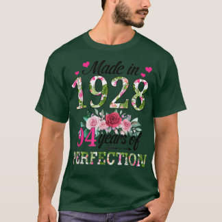 T-shirt Fabriqué En 1928 Floral 94 Ans 94e Anniversaire Ca