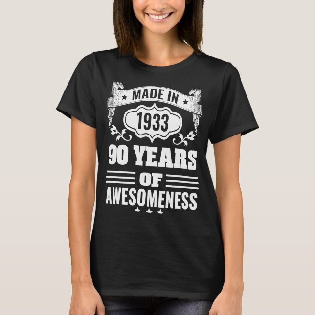 T-shirt Fabriqué En 1933 90 Ans De 90E Anniversaire (Devant)