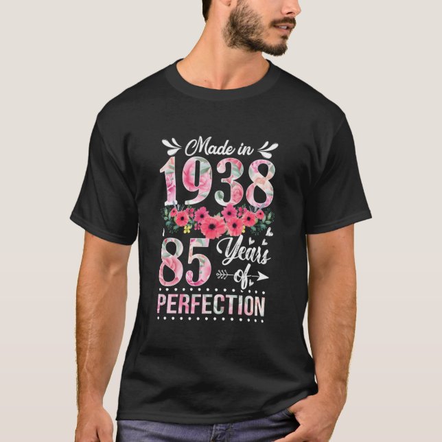 T-shirt Fabriqué En 1938 Floral 85 Ans 85E Fille Anniversa (Devant)