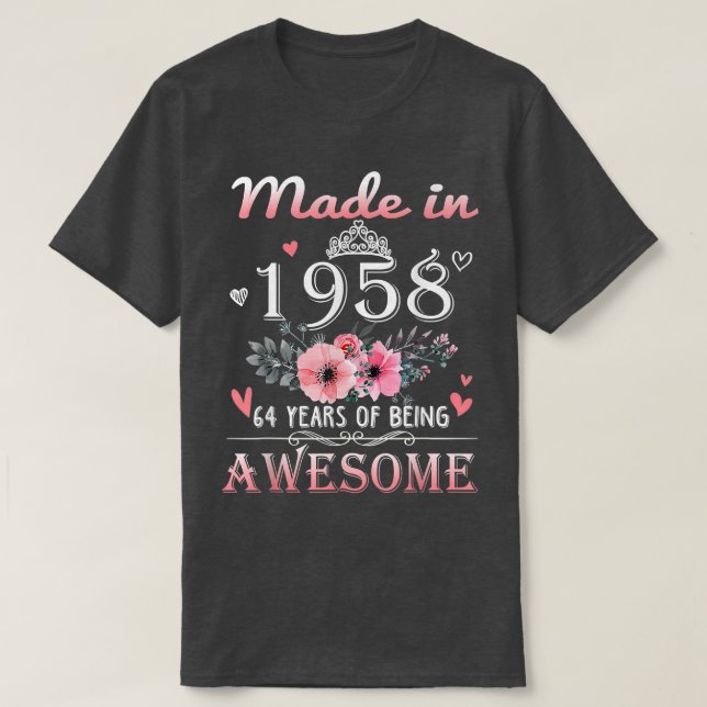 T-shirt Fabriqué En 1958 Floral 64 Ans 64e Anniversaire Ca (Design devant)
