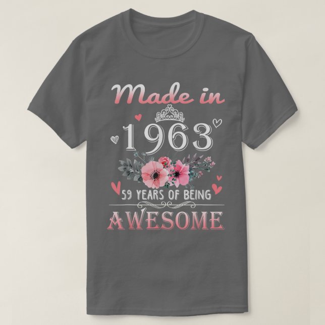 T-shirt Fabriqué En 1963 Floral 59 Ans 59e Anniversaire Ca (Design devant)