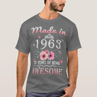 T-shirt Fabriqué En 1963 Floral 59 Ans 59e Anniversaire Ca