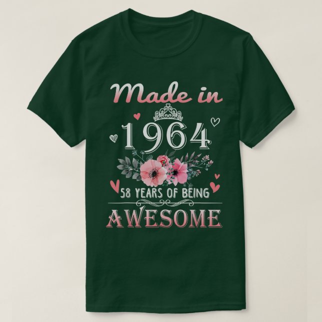 T-shirt Fabriqué En 1964 Floral 58 Ans 58e Anniversaire Ca (Design devant)