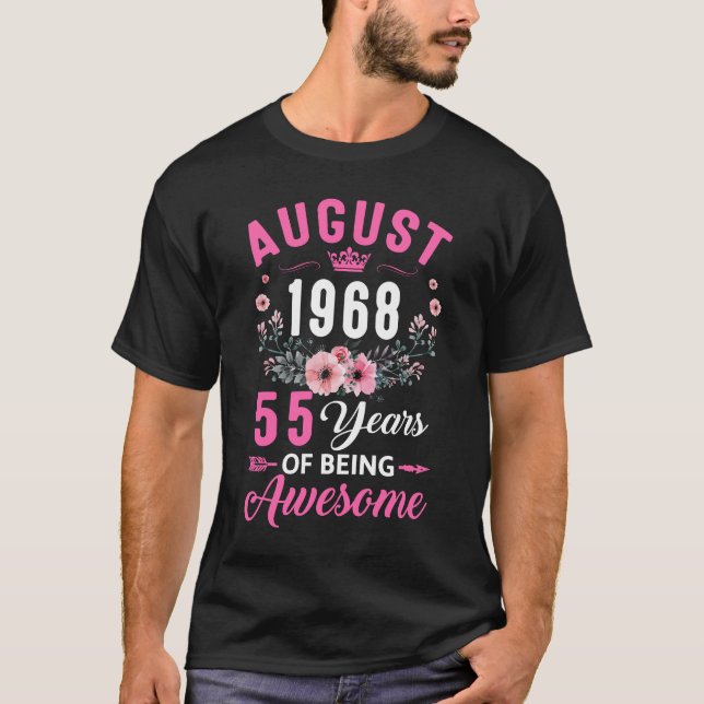 T-shirt Fabriqué En 1968 55 Ans 55 Août 55 Anniversaire Wo (Devant)