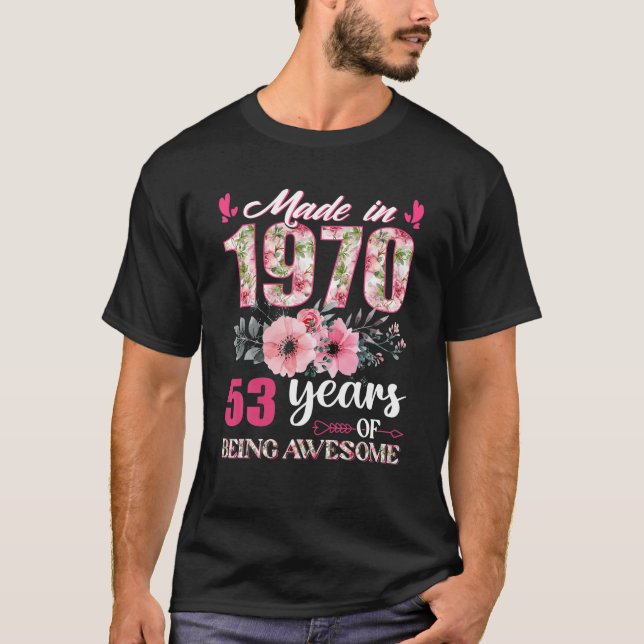 T-shirt Fabriqué En 1970 Floral 53 Ans 53E Anniversaire Ca (Devant)