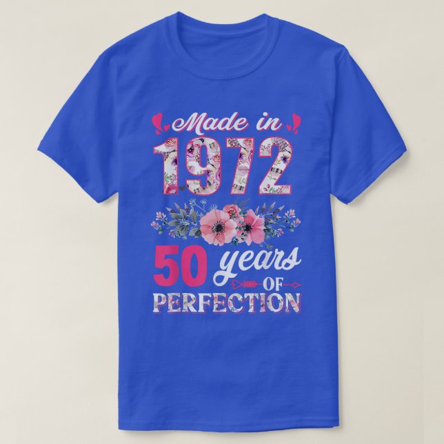 T-shirt Fabriqué En 1972 Floral 50 Ans 50e Anniversaire Ca (Design devant)