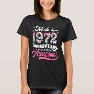 T-shirt Fabriqué En 1972 Floral 51 Ans 51ème Anniversaire 