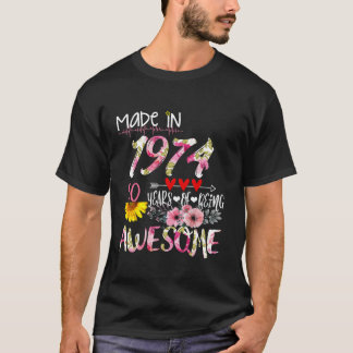 T-shirt Fabriqué En 1974 Floral 50e Anniversaire 50 Ans De