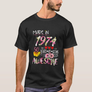 T-shirt Fabriqué En 1974 Floral 50e Anniversaire 50 Ans De