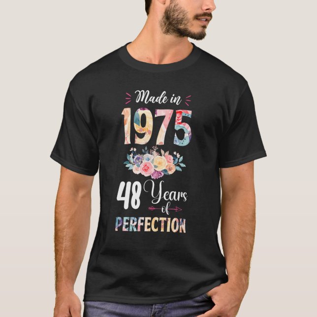 T-shirt Fabriqué En 1975 Floral 48 Ans 48e Anniversaire Ca (Devant)
