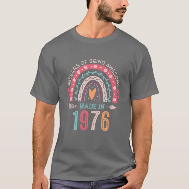 T-shirt Fabriqué En 1976 46 Ans Arc-En-Ciel 46E Anniversai (Devant)