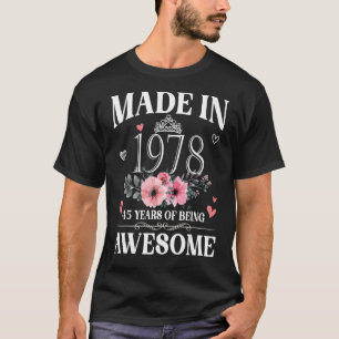 T-shirt Fabriqué En 1978 Floral 45 Ans 45ème Anniversaire