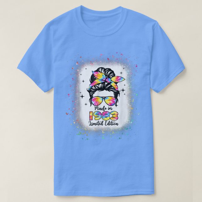 T-shirt Fabriqué en 1983 Anniversaire Bleached Tie Dye Mes (Design devant)