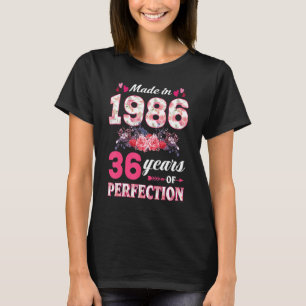 T-shirt Fabriqué En 1986 Floral 36e Anniversaire 36 Ans Fe