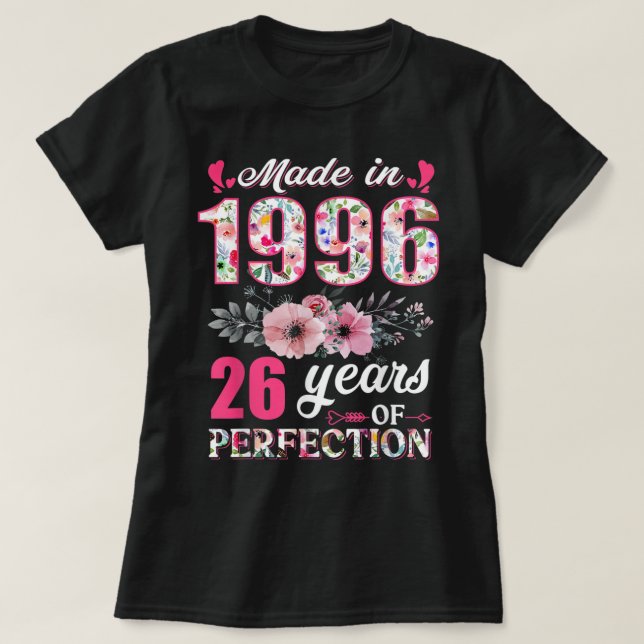 T-shirt Fabriqué En 1996 Floral 26 Ans 26e Anniversaire Ca (Design devant)