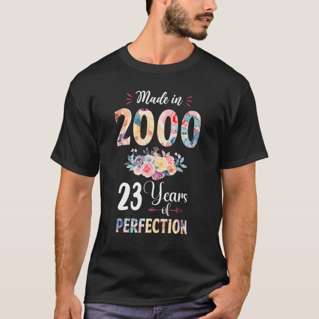 T-shirt Fabriqué En 2000 Floral 23 Ans 23ème Cadeau (Devant)