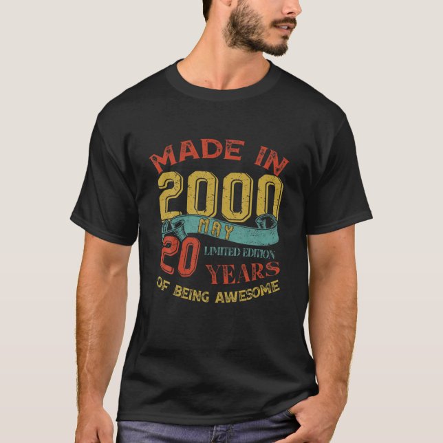 T-shirt Fabriqué en 2000 MAI 20 Anniversaire 20 ans Être (Devant)