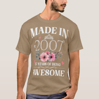 T-shirt Fabriqué En 2007 Floral 15 Ans 15e Anniversaire Ca