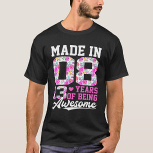 T-shirt Fabriqué En 2008 Fleurs Cutes 13E Filles Annivers