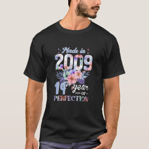 T-shirt Fabriqué En 2009 Floral 14 Ans 14ème Anniversaire 