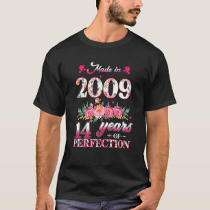 T-shirt Fabriqué En 2009 Floral 14 Ans 14ème Anniversaire