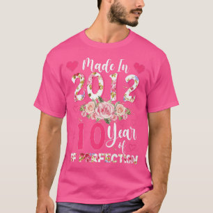 T-shirt Fabriqué En 2012 Floral 10 Ans 10e anniversaire Ca
