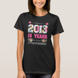 T-shirt Fabriqué En 2013 Floral 10e Anniversaire 10 Annive