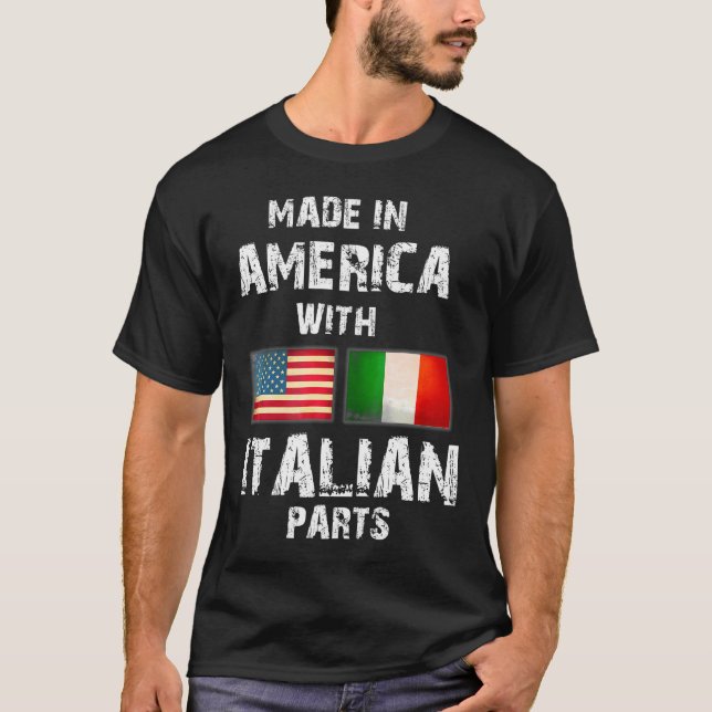 T-shirt Fabriqué En Amérique Avec Pièces Italiennes Drôle  (Devant)