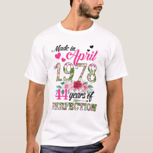 T-shirt Fabriqué en avril 1978 Floral 44 ans 44e anniversa