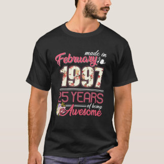 T-shirt Fabriqué en février 1997 Floral 25 ans 25e anniver