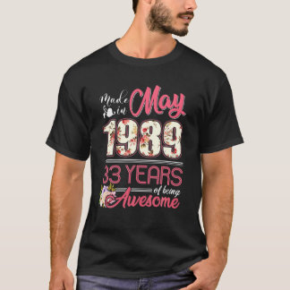 T-shirt Fabriqué En Mai 1989 Floral 33 Ans 33E Anniversair