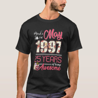 T-shirt Fabriqué En Mai 1997 Floral 25 Ans 25E Anniversair