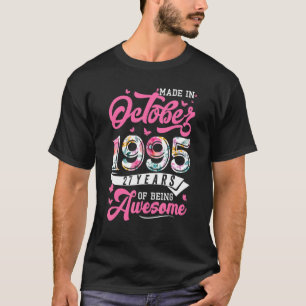 T-shirt Fabriqué En Octobre 1995 Floral 27 Ans 1995th Bir