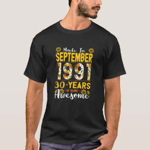 T-shirt Fabriqué En Septembre 1991 30 Ans 30 Anniversaire 