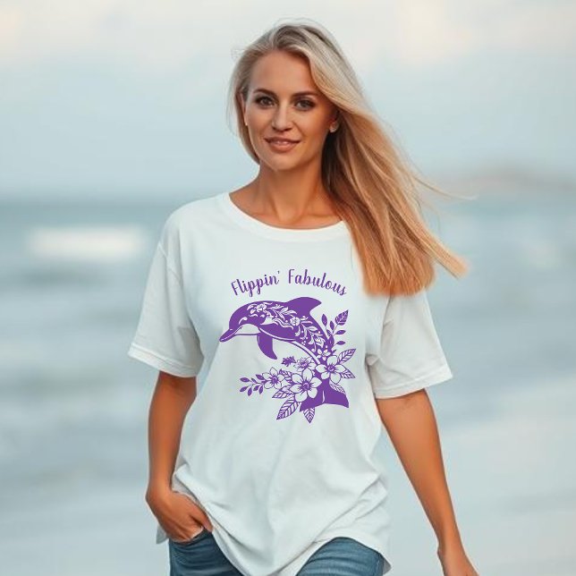 T-shirt Fabuleux Dauphin Hawaiien Flippin (Hawaiian Dolphin Tropical Flowers, Fisherman Trending Fashion, Islander, Summer, Beach, Womens T )